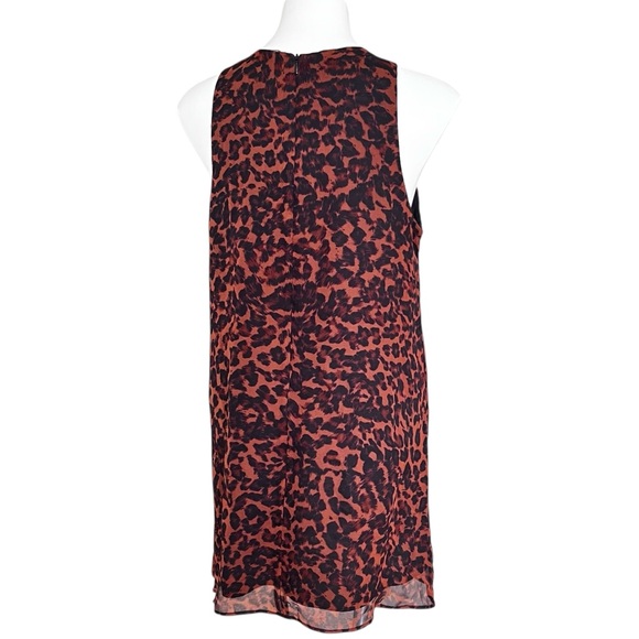 Lavender Brown silk leopard print A Line sleeveless dress size large - Picture 3 of 10